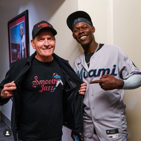 Charlie Sheen with the baseball player Jazz Chisholm. 